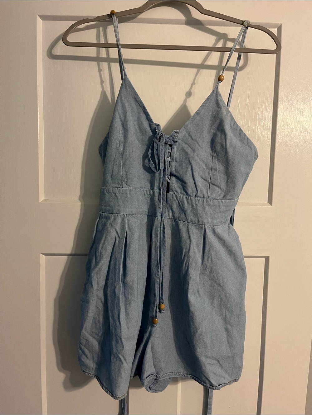 bec + bridge Light Blue Denim Lace-Up women’s Romper